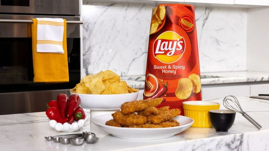 Lay's Sweet & Spicy Honey chips next to chicken tenders dish