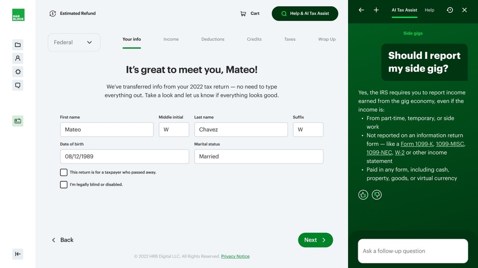 H&R Block AI المساعدة الضريبية
