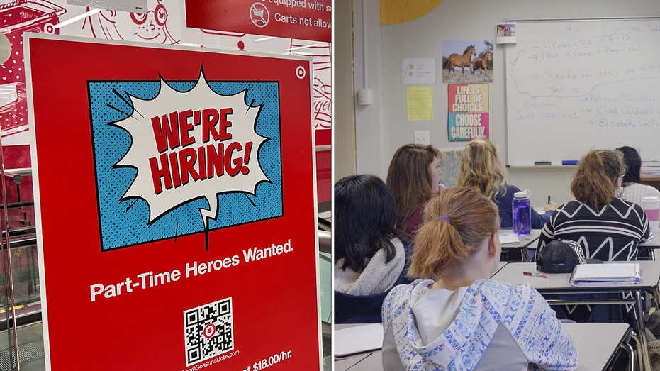 Hiring sign, high school students.