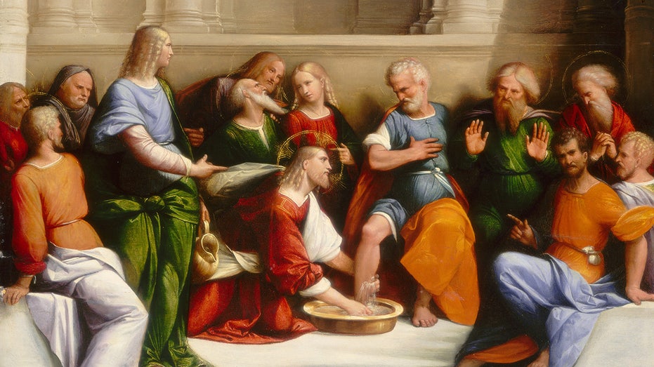 Painting of Jesus washing feet