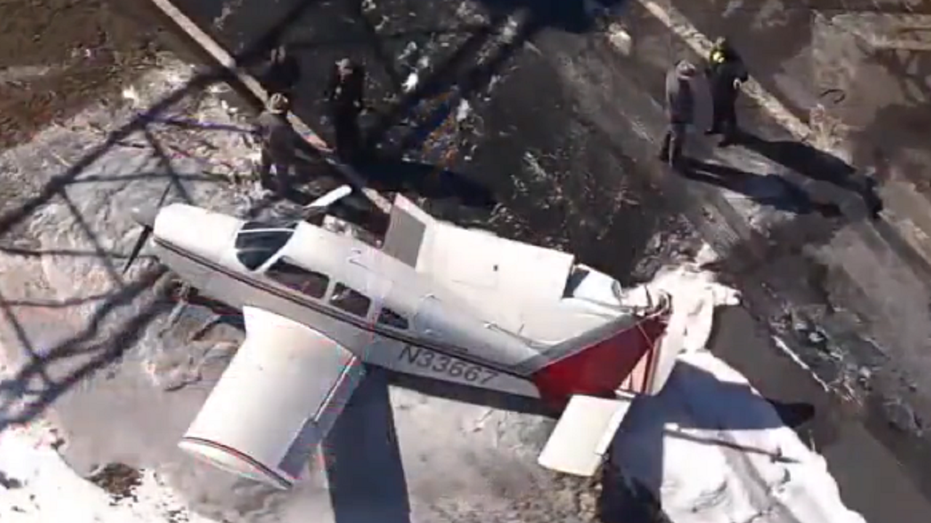 Aerial view of plane crash on New York highway