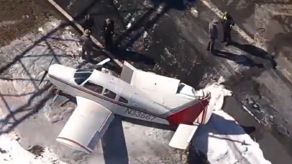 Aerial view of plane crash on New York highway