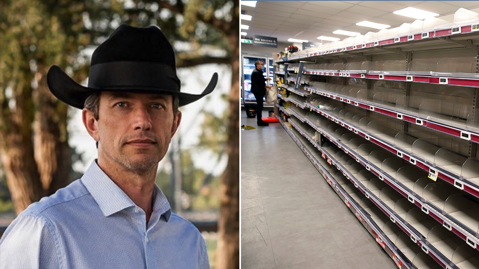 Prepper All Naturals founder Jason Nelson and image of empty grocery shelves