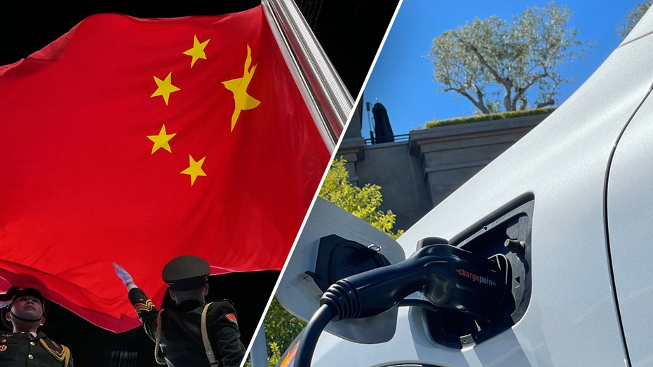 China flag (left) electric car (right)