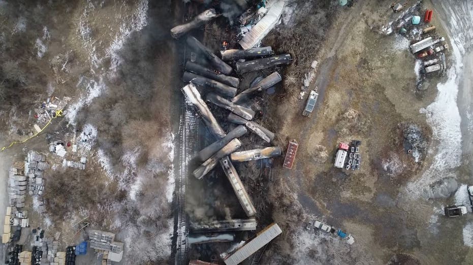 aerial view of East Palestine, Ohio, derailment