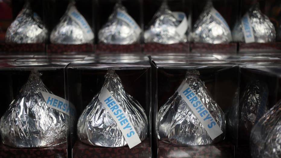 Hershey kisses on a shelf