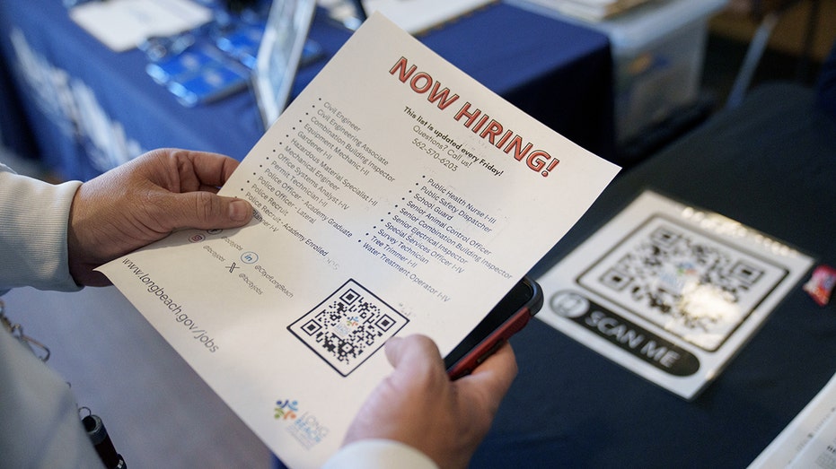 A job seeker attends a career fair in California