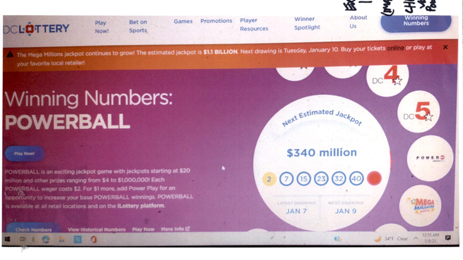 lottery website screenshot 