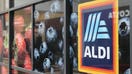 LONDON, UNITED KINGDOM - FEBRUARY 22: A view of the Aldi Market plate is seen in London, United Kingdom on February 22, 2023. Supermarkets across Britain are currently seeing empty shelves due to the supply issues for fresh products, which has led to rationing of some fruits and vegetables.