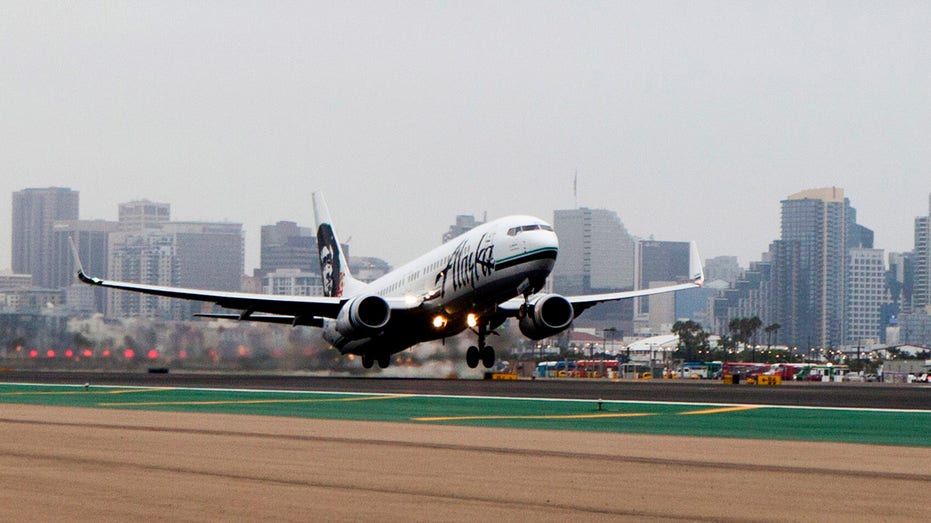 Alaska Airlines plane takes off in San Diego
