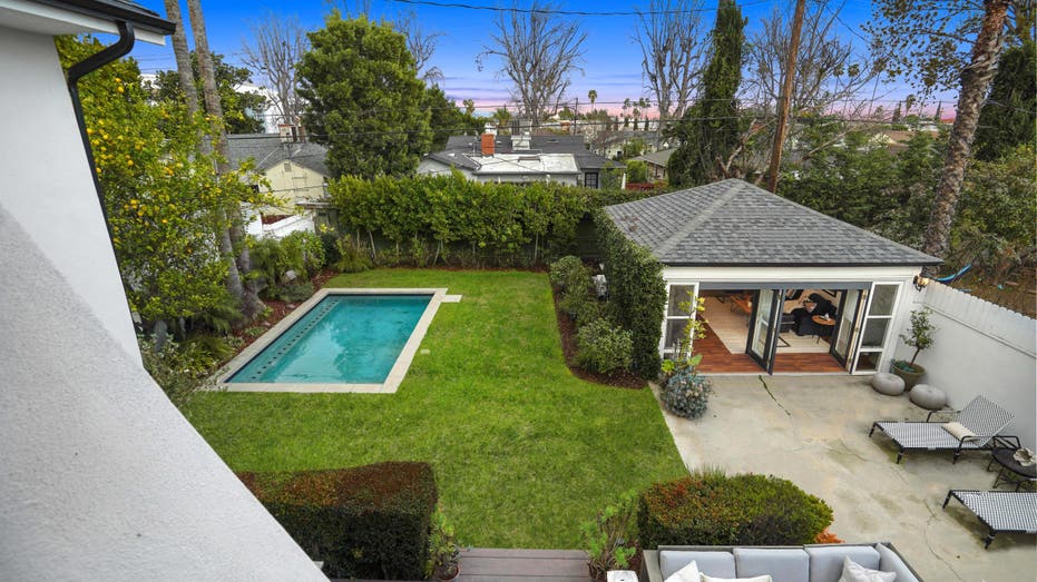 Aerial view of backyard