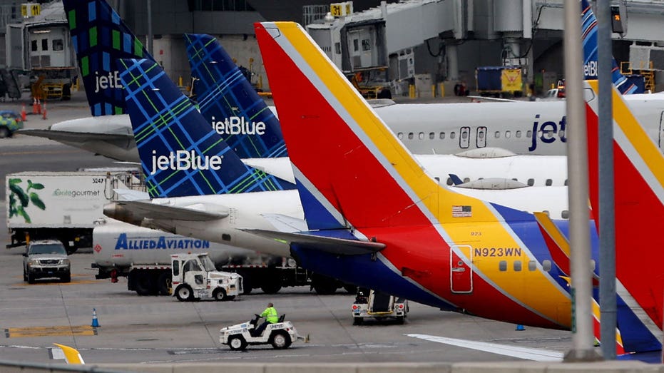 Commercial airplanes at Laguardia Airport in New York City