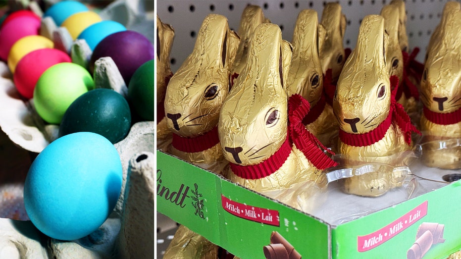 Easter eggs, chocolate bunnies