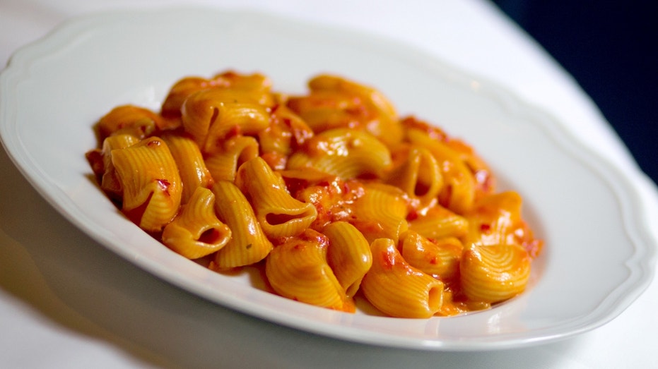 Rigatoni in spicy vodka sauce in bowl