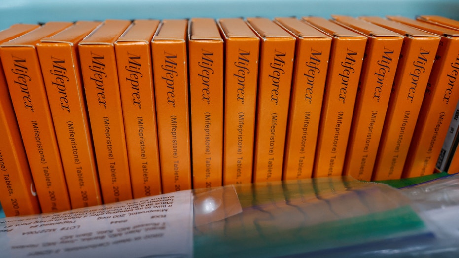 Boxes of Mifepristone, the first pill in a medical abortion, are seen at Alamo Womens Clinic in Carbondale, Illinois, on April 20, 2023.