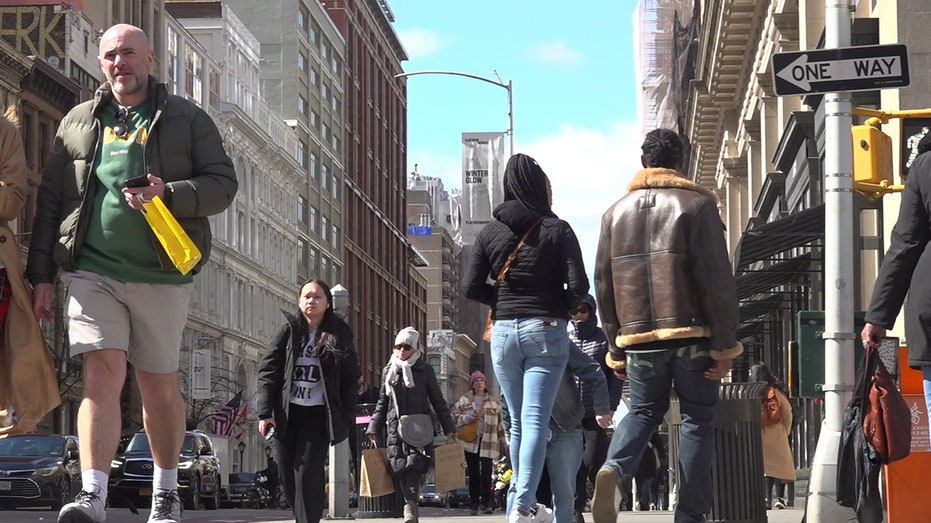 pedestrians walking in big city