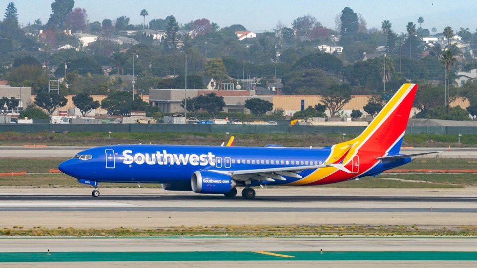 A Southwest Airlines Boeing 737 Max 8 prepares for takeoff at Los Angeles International Airport on Dec. 29, 2023 in Los Angeles, California.