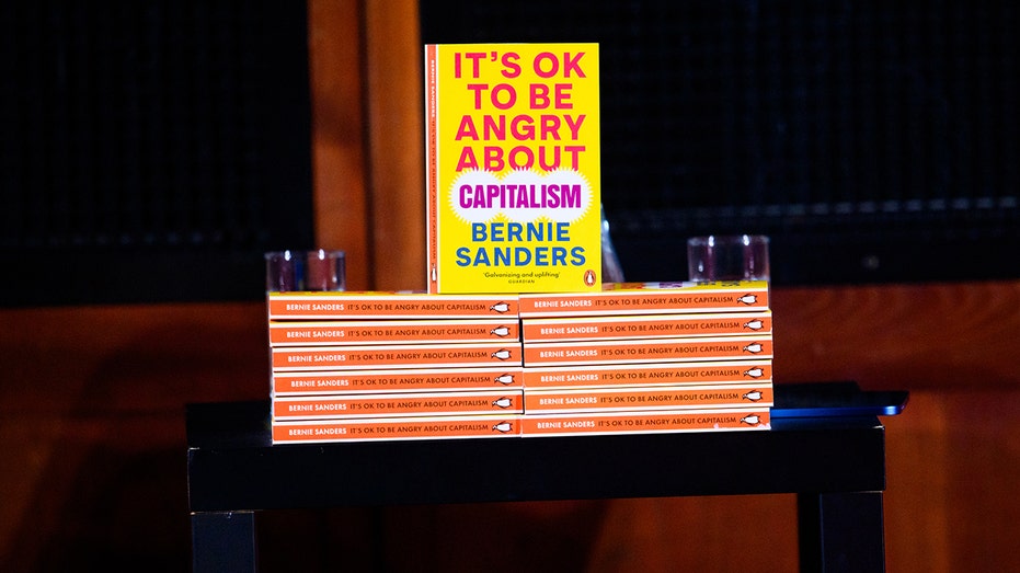 A picture of Bernie Sanders' book, "It's Okay to be Angry about Capitalism"