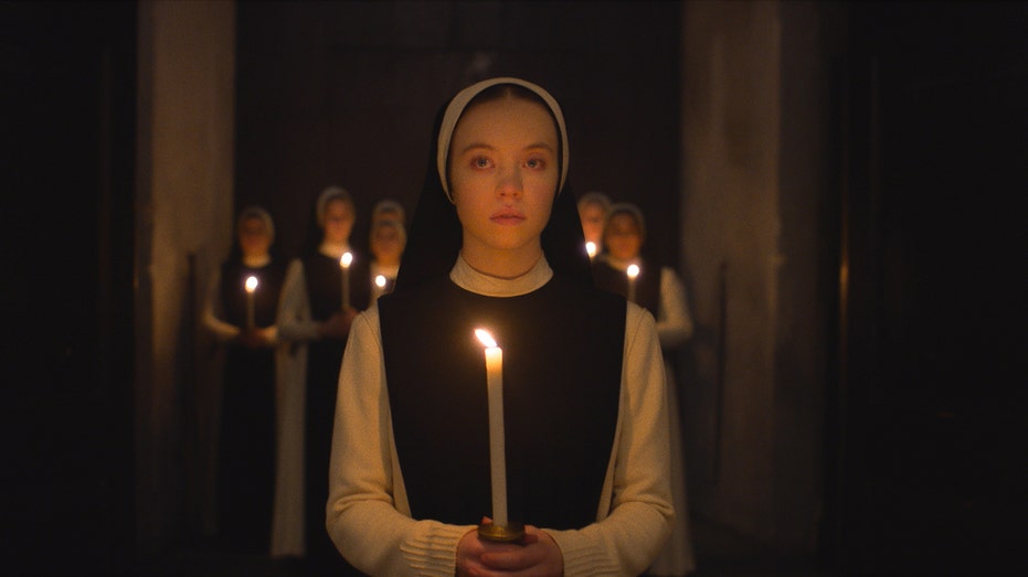 Sydney Sweeney dressed as a nun in a scene from Immaculate