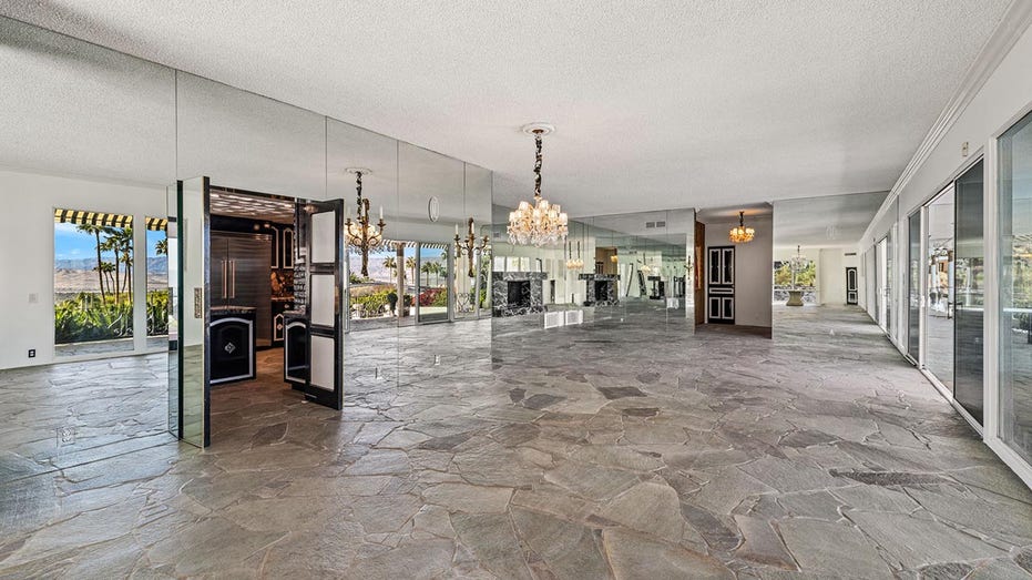 Living room with chandelier 