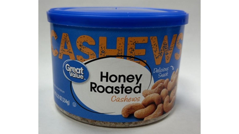 Recalled container of Great Value Honey Roasted Cashews