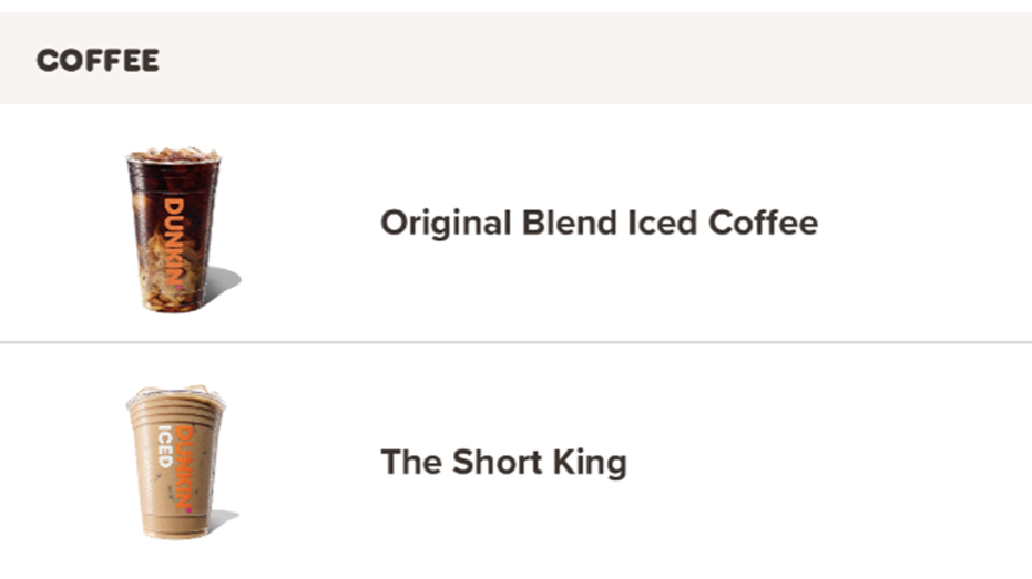 short king dunkin iced coffee in app