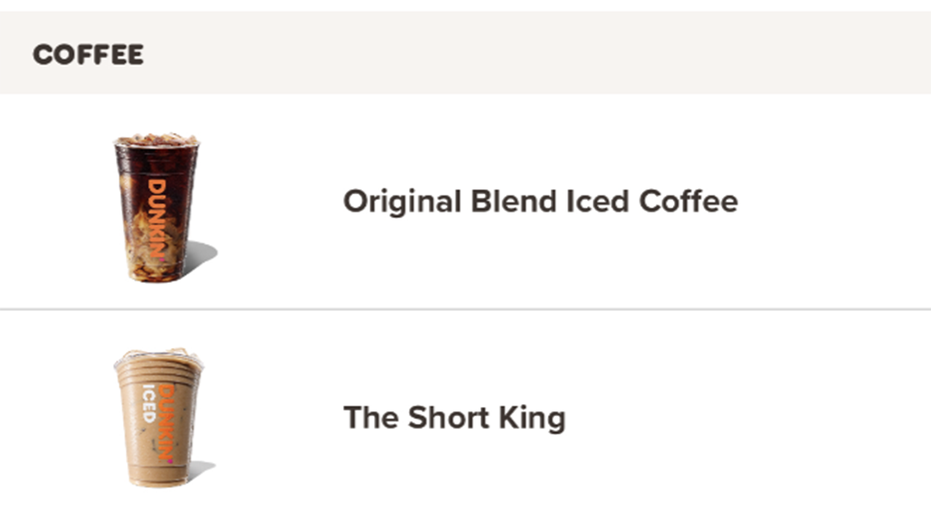 short king dunkin iced coffee in app