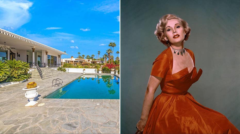 A split of Zsa Zsa Gabor and her Palm Springs home