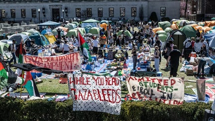 Pro-Palestinian demonstrators at an encampment at Columbia University in New York City on Monday, April 22.