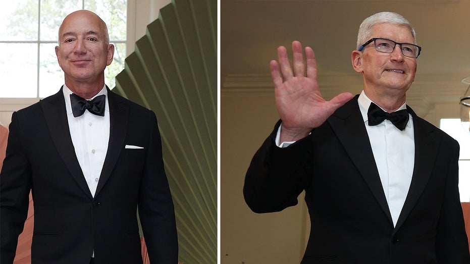 Bezos and Cook in tuxedos at the White House state dinner