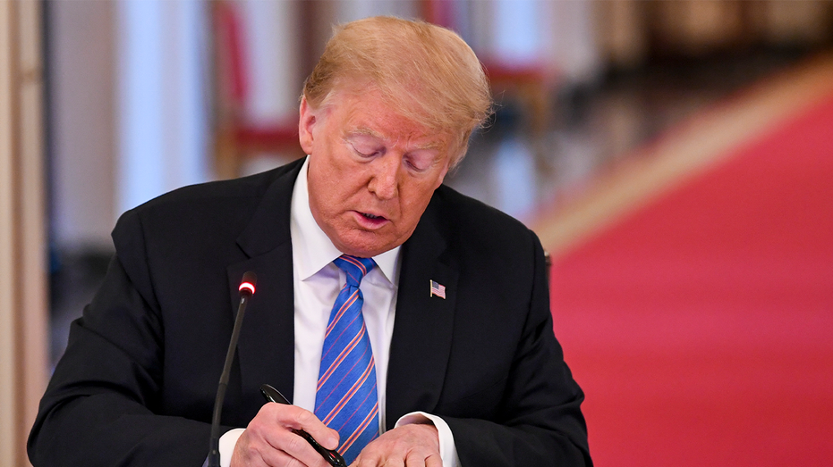 President Trump signs an executive order to transform the federal hiring processand replace one-size-fits-all, degree-based hiring with skills-based hiring during the American Workforce Policy Advisory Board meeting in the east room of the White House.
