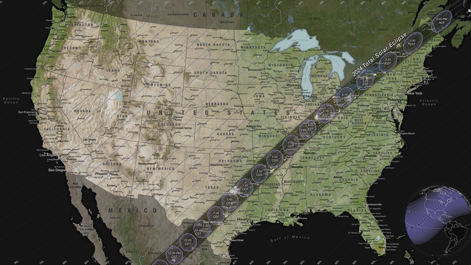 Line of totality for April 8, 2024 solar eclipse