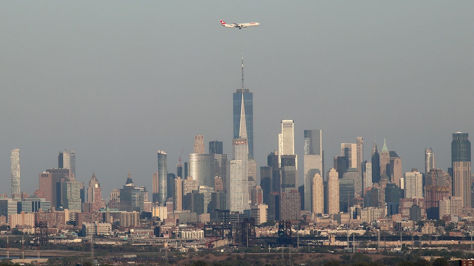 Swissair plane over NYC