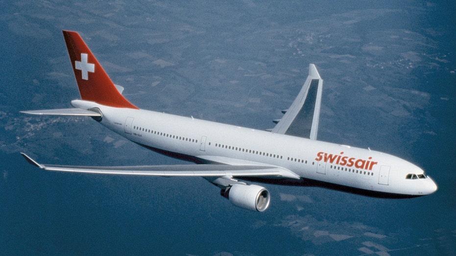 Swiss Air plane in the air