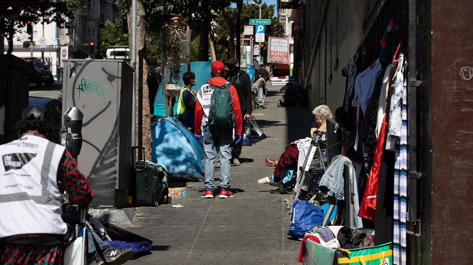 Homeless people are seen in Tenderloin district of San Francisco