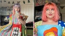 A woman is making a living by creating dresses out of unique, colorful hand towels. 