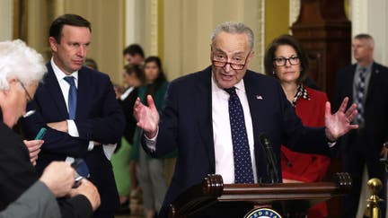 U.S. Senate Majority Leader Sen. Chuck Schumer (D-NY) speaks during a news briefing after a weekly Senate Democratic policy luncheon at the U.S. Capitol on May 21, 2024 in Washington, DC. Senate Democrats held a policy luncheon to discuss the Democratic agenda. 