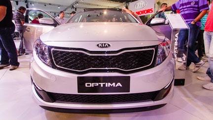 SAO PAULO, BRAZIL - NOVEMBER 3: Detail of a Kia Optima during the 27th International Motor Show at the Anhembi exhibition center in Sao Paulo, on November 3, 2012 in Sao Paulo, Brazil. (Photo by Mauricio Santana/Getty Images)