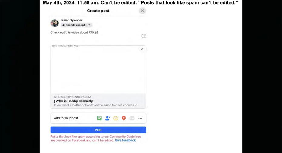 Facebook flagging RFK Jr.'s video as spam