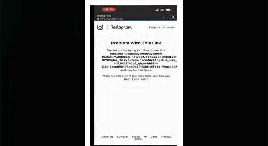 A screenshot of Instagram saying there is a problem with the video link