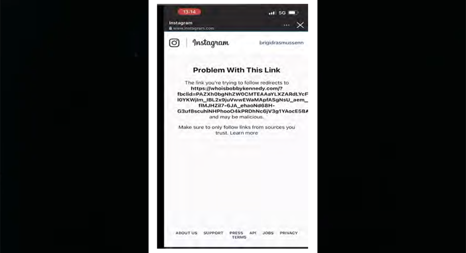 A screenshot of Instagram saying there is a problem with the video link