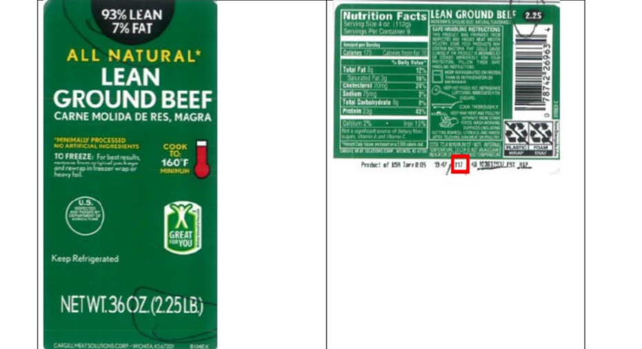 label of one recalled beef product