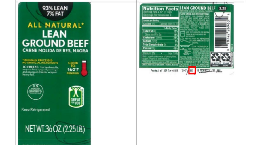 label of one recalled beef product