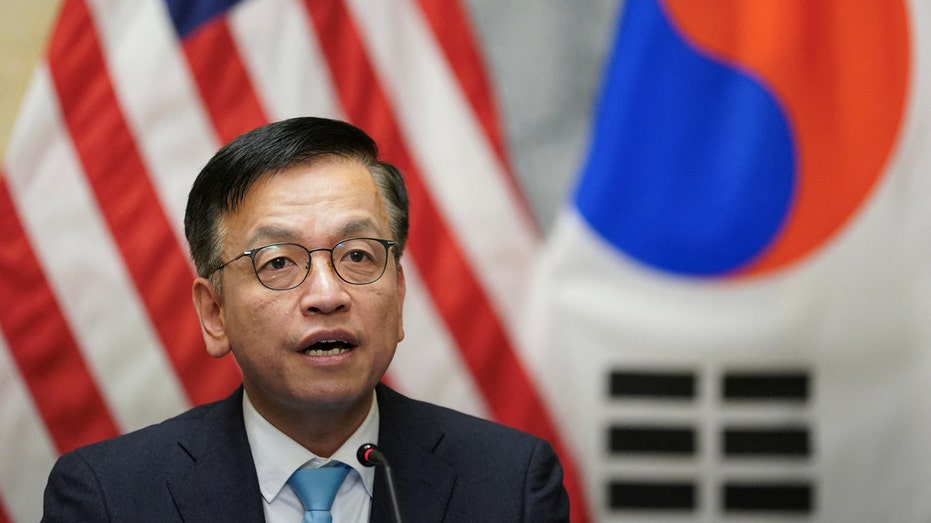 Korean Finance Minister Choi Sang-mok speaks during a trilateral meeting with U.S. Treasury Secretary Janet Yellen and Japanese Finance Minister Shunichi Suzuki