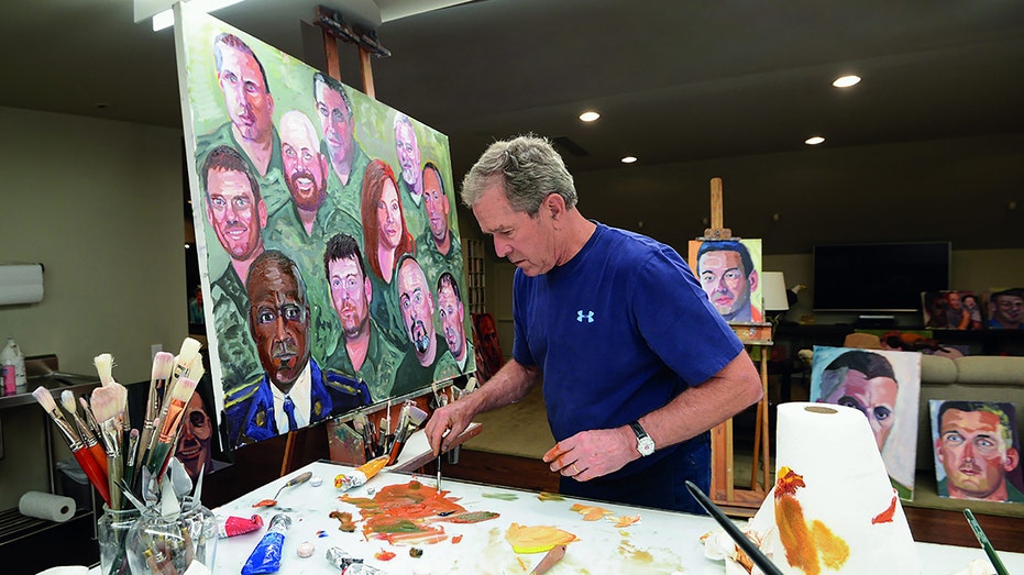 George W. Bush painting portraits of soldiers