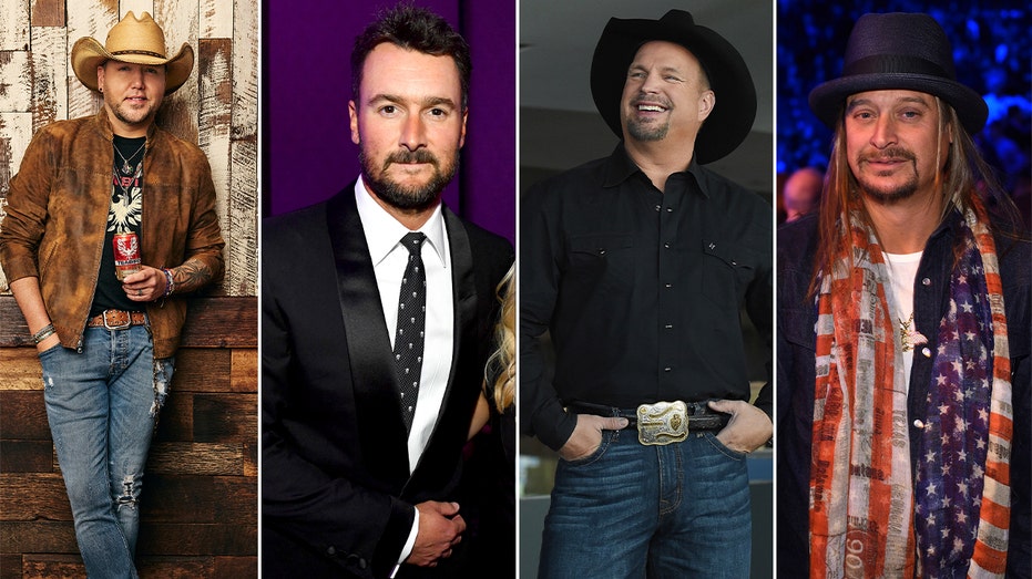Side by Side photos of Jason Aldean, Eric Church, Garth Brooks, and Kid Rock