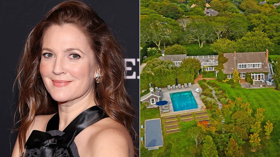 drew barrymore/overhead view of drews hamptons home