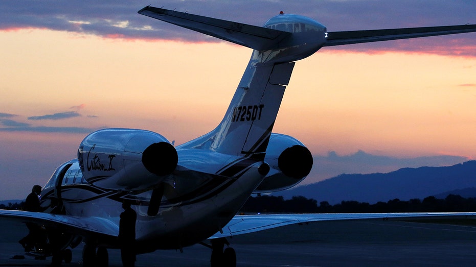 Trump boards his Cessna jet in 2016.