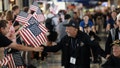 U.S. Army Veteran Anthony Pagano shakes the hand of a well-wisher at DFW International Airport on Friday, May 31 2024. Pagano and his battalion liberated Vianden, Luxembourg during the Battle of the Bulge in 1945. - Fox News