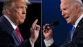 TOPSHOT - (COMBO) This combination of pictures created on October 22, 2020 shows US President Donald Trump (L) and Democratic Presidential candidate and former US Vice President Joe Biden during the final presidential debate at Belmont University in Nashville, Tennessee, on October 22, 2020. (Photo by Brendan Smialowski and JIM WATSON / AFP) (Photo by BRENDAN SMIALOWSKIJIM WATSON/AFP via Getty Images)